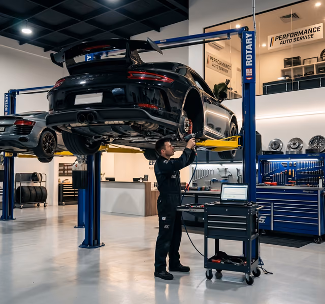 Clean, modern professional auto repair shop bay